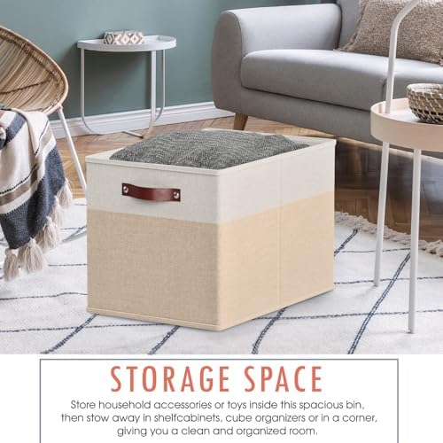 Ornavo Home 13x15x13 Foldable Fabric Storage Cube Bins, 6 Pack, White/Khaki - Image 5