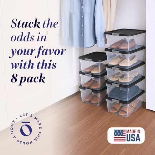 HOMZ 8-Pack Snaplock, Small Clear Plastic Storage Organizer Bins with Lids, 15 Quart, Gray - Stackable Container Boxes for Bedroom, Bathroom, Garage, and Office Organization - Image 2
