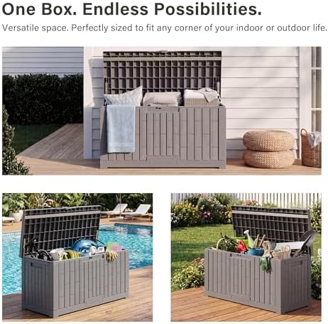 EAST OAK Outdoor Storage Box, 80 Gallon Deck Box, Waterproof Resin Storage Bin for Patio Cushions, Gardening Tools, Lockable, UV Resistant, Grey - Image 6