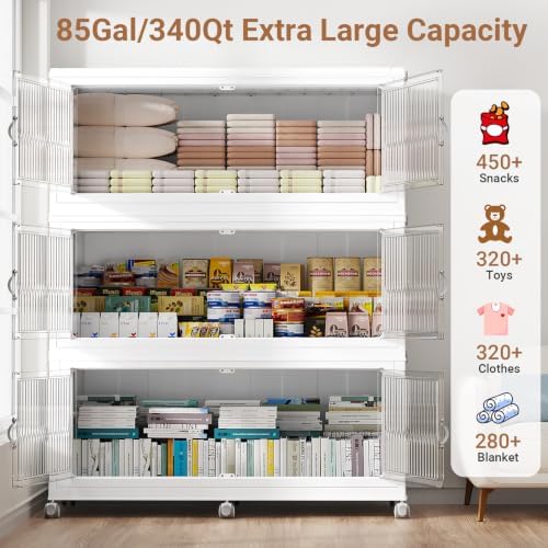 BROVIEW 1020Qt Stackable Storage Bins with Lid for Home Dorm, 3Pack White - Image 4