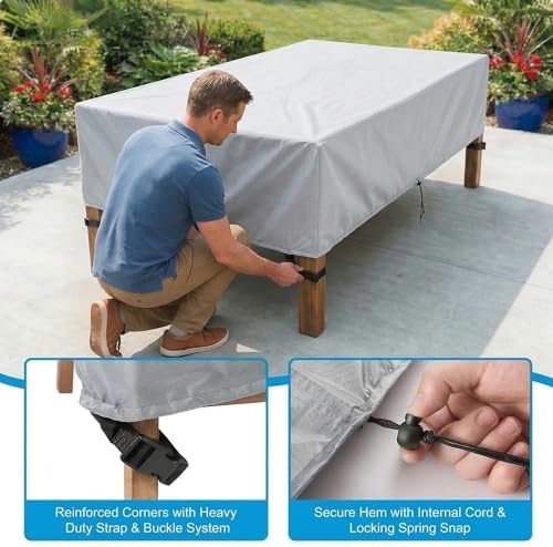 KANAGAWA Outdoor Furniture Covers, Custom Size 80"(L) x 52"(W) x 30"(H) Rectangular Table and Chair Waterproof Covers, Heavy Duty 420D, Silver - Image 5