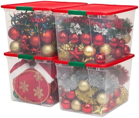 HOMZ Secure Latch, Clear Plastic Storage Organizer Bins, 64 Quart, 4 Pack by Homz