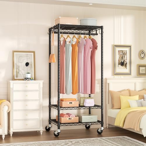 FUTASSI Rolling Clothes Rack, Clothing Racks for Hanging Clothes, Black - Image 2