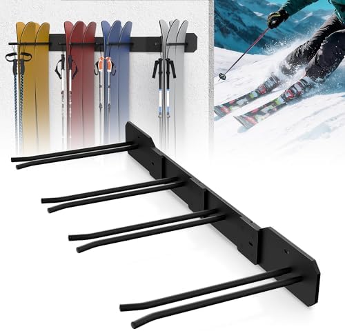Heavy Duty Ski Storage Racks, Holds 8 pairs of skis | Wall Mount for Home&Garage | Modular Design | Rubber Cover | Holds Up to 300lbs by NUMAKY