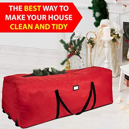 ProPik Christmas Rolling Tree Storage Bag, Fits Up to 9 Ft Tall Disassembled Trees, 28" X 16.5" X 60", Extra Large Heavy Duty Storage Container with Wheels & Handles, 600D Oxford (Red) - Image 2