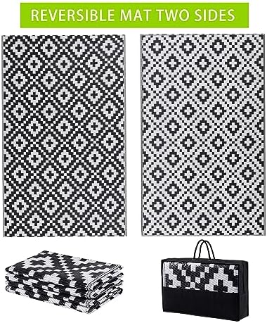 9' x 12', Plastic Straw Rug, Outdoor Patio Rugs, RV Rug, Large Floor Mat and Rugs for Outdoors, RV, Patio, Backyard, Deck, Picnic, Beach, Trailer, Camping, (Black&White | Diamond2) - Image 6