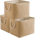 TheWarmHome Organization and Storage Basket for Organizing - 3 Pack 16x12x12 inch Cube Fabric Storage Cubes, Storage Bin for Shelves Gift Closet Organizer Cloth Toy (Beige) by TheWarmHome