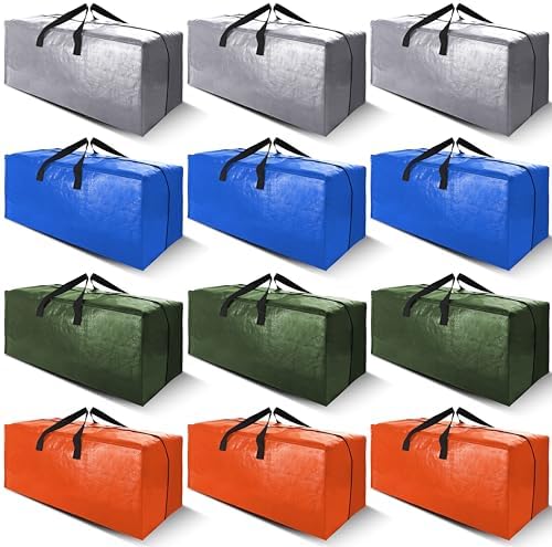 Cosy Family 12 Pack Heavy Duty Moving Bags with Backpack Straps - Strong Handles & Zippers, Storage Totes For Space Saving, Fold Flat, Alternative to Moving Box (X-Large-Set of 12, Multicolored) by Cosy+Family