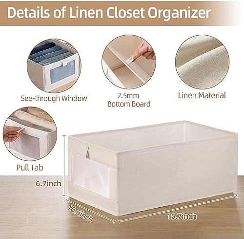 Linen Closet Organizers And Storage, 12 Pack Closet Storage Bins Linen Closet Baskets for Closet Organization Foldable Closet Organizer Bins with Clear Window For Organizing Clothing, Jeans, Shelves - Image 2