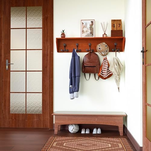 SKOLOO Wall Shelf with Hooks, 35-Inch Cherry Coat Rack Wall Mount with Shelf Organizer - Lightweight & Sturdy​​, 5 Tri Hooks - Perfect for Entryway, Hallway, Living Room, Bedroom, Mudroom - Image 5