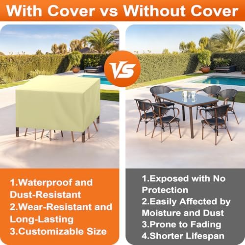 Patio Furniture Cover Rectangle 80"(L) x 36"(W) x 40"(H), Custom Heavy Duty 420D Waterproof Outdoor Cover with Drawstring & Buckles for Table Chair Garden, Cream - Image 5