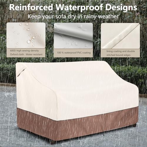 Okcool 3-Seater Outdoor Couch and Patio Furniture Cover,Outdoor Sofa Cover Heavy Duty Fits up to 85W x 38D x 35H inches Beige&Brown ﻿ - Image 5