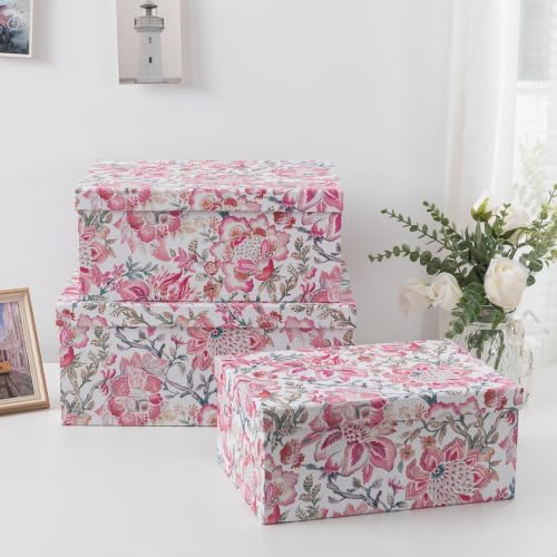 Soul & Lane - Pink Floral Decorative Storage Boxes with Lids, Set of 3 - Image 3