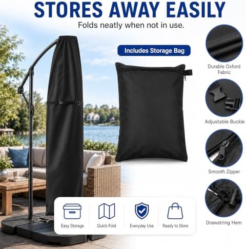 Patio Umbrella Cover for Hampton Bay Solar LED Offset Round 11 ft, Outdoor Water-Resistant Offset Cantilever Cover with Zipper for Garden, Deck & Backyard - Image 5