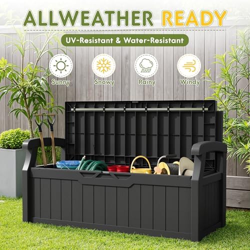 Greesum 80 Gallon Deck Box Storage Bench, Patio Furniture, Dark Black - Image 5