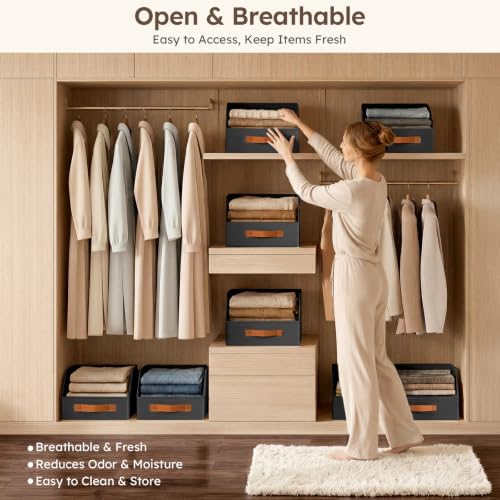 Homsorout Fabric Storage Bins for Organizing - 8 Pack Large Trapezoid Collapsible Storage Bins with Front Handle, Closet Organizers and Storage for Bedroom, Home Shelves, Small Spaces, Black - Image 3