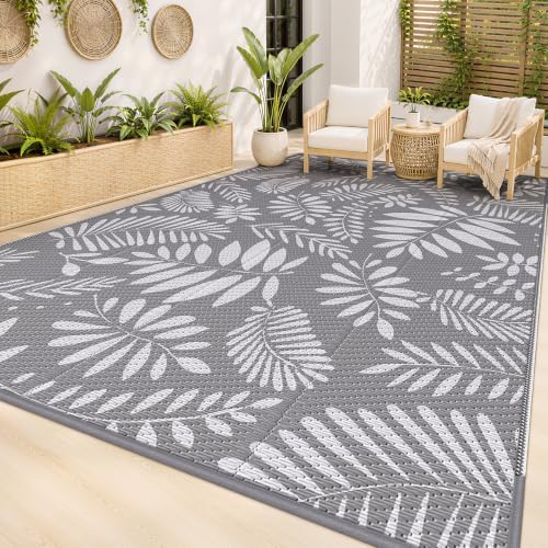 StepRite Outdoor Rug, Patio Rug, Plastic Straw Camping Rugs, Large Waterproof Area Rug and Mat for Outdoors, RV, Patio, Backyard, Deck, Porch, Beach, Balcony, (6'x 9', White&Gray) by Bringcushiontoyourlife