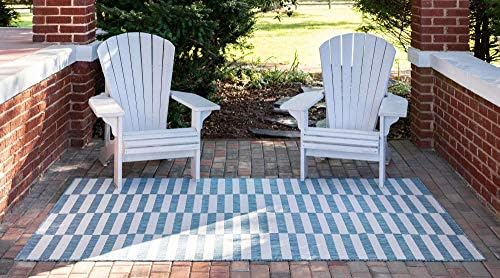 Unique Loom Outdoor Striped Collection Area Rug - Striped (5' 1" x 8' Rectangle, Light Aqua/Ivory) - Image 3