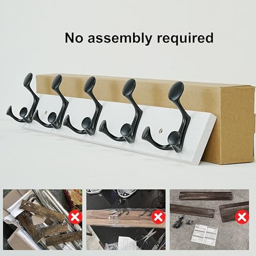 SKOLOO 24-Inch White Wood Coat Rack Wall Mount with 5 Triple Hooks - Ideal for Family Entrances, Classrooms, and Pet Supplies Storage - Perfect Coat Hooks for Wall, Pack of 2 - Image 5