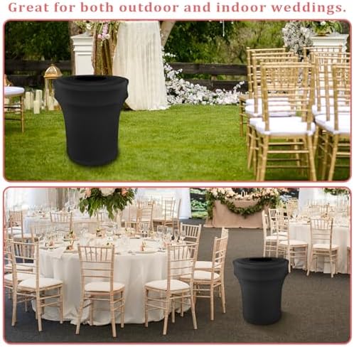 BSTKEY 32 Gallon Stretch Spandex Trash Can Cover, 8 Pack Outdoor Fitted Waste Container Cover Round Garbage Can Covers for Wedding Party Fundraiser Decor, Without Trash Can (Black) - Image 5