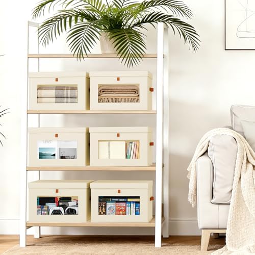 DIMJ Storage Bins with Lids - 4 Pack Large Fabric Closet Organizer with Window & Handles, Collapsible Decorative Storage Boxes for Shelves Under Bed, Books Clothes Blankets Sweaters Organization - Image 5