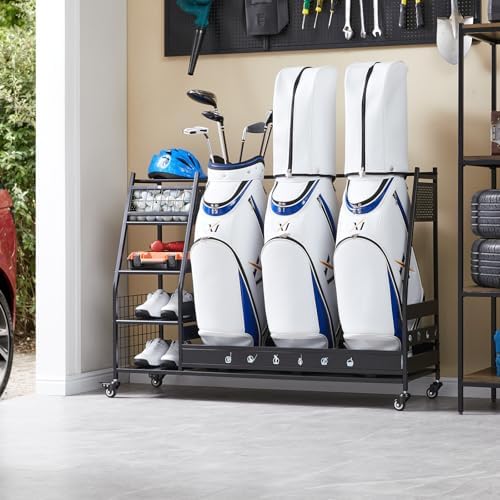 Lauren&Harold Golf Bag Organizer Garage Storage, Golf Storage Rack Stand Fits 2 Golf Bags, Golf Clubs and Other Golfing Equipment Accessories, Golf Organizer for Garage, Club, Shed, Basement by LaurenHarold