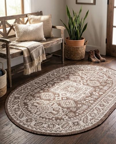 Rugs.com - Outdoor Aztec Rug – 3' 1 x 5' 3 Oval Brown Indoor/Outdoor Rug – Weather Resistant Flatweave, Perfect for Patios, Decks, and Porches - Image 5