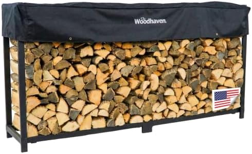 Woodhaven 10-Foot Firewood Rack – American Brand – 1/2 Cord Raised Lumber Storage Rack – Keeps Wood Dry & Ready – Heavy-Duty Steel, Lifetime Structural Warranty (With Cover) by Woodhaven