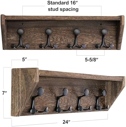 SKOLOO Wall Shelf with Hooks, 24-Inch, Weathered Brown - Image 2