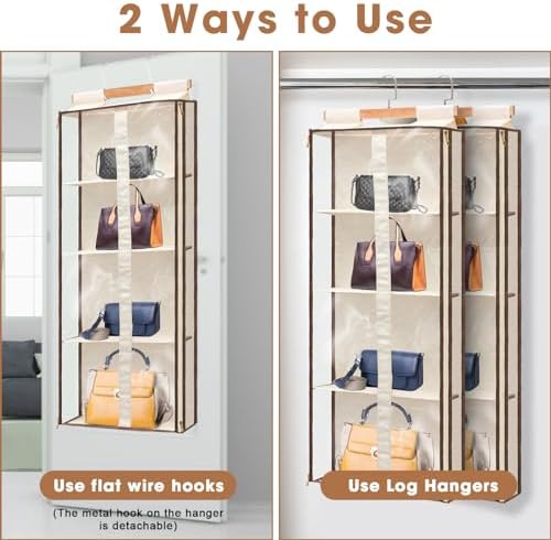 Silkfly 2 Pack Hanging Purse Organizer for Closet Clear Handbag Storage Hanger with Zipper Holder over The Door Wardrobe Tote Bag Storage Holder for Bedrooms Living Room - Image 4