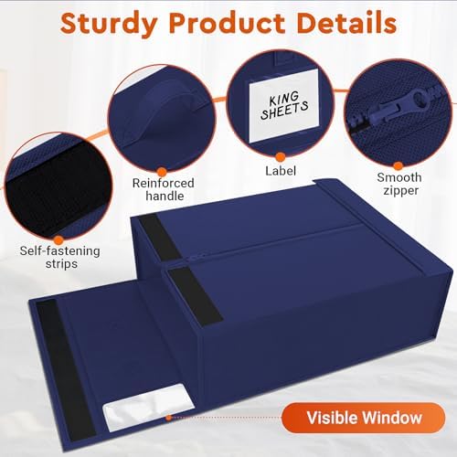 StorageTastic 8 Pack Bed Sheet Closet Organizers and Storage,Sturdy Foldable Storage Containers with Window and Label,Storage and Organization for Bedding Sheets,Duvet Covers,Blankets (Blue) - Image 5