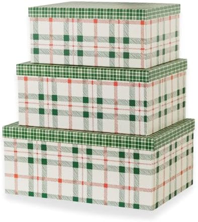 Soul & Lane - Extra Large Plaid Christmas Gift Boxes with Lids, Set of 3 by SoulLane