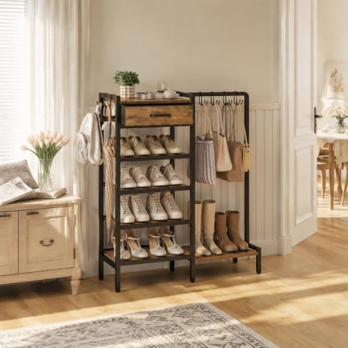 YATINEY 5-Tier Wooden Shoe Rack, Shoe and Purse Organizer for Closet - Image 2