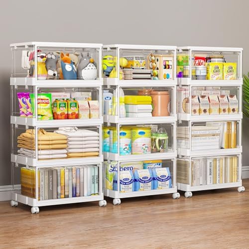 Clear Storage Bins with Lid 24Qt, 4 Pack Stackable Storage Bins, Acrylic Organizers, Plastic Multifunctional Folding Storage Bins, Plastic Stackable Storage Box for Bedroom, Living Room, Office - Image 5