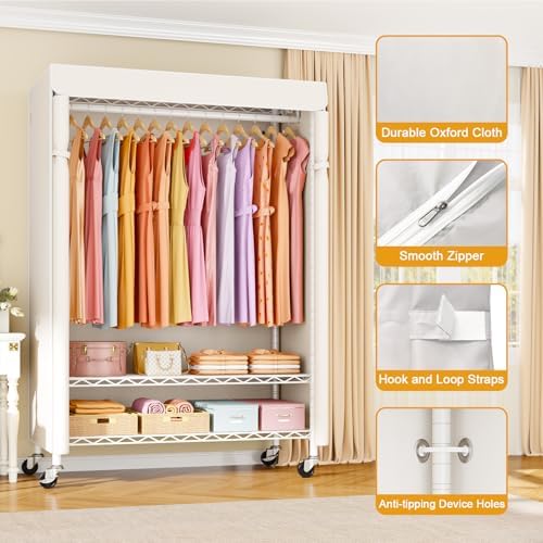 ULIFHOME P6C Plus Rolling Clothes Rack with Cover, Covered Clothing Rack - Image 6