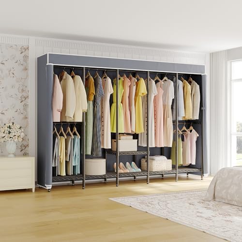Higeego Heavy Duty Clothes Rack, H5C Large Clothing Rack with Grey Cover - Image 2
