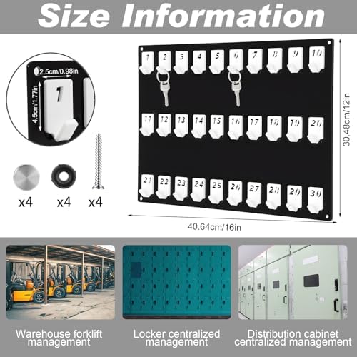 Beeveer Acrylic Key Holder Board with 30 Hooks, Wall Mount Organizer, Black - Image 2