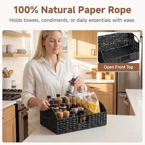 StorageWorks Pantry Baskets, Black Wicker Baskets with Handles, 2-Pack - Image 4