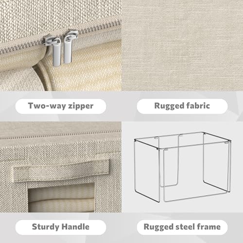 FHSQX 6 Pack Clothes Storage Bins with Metal Frame,Beige, 22L - Image 5