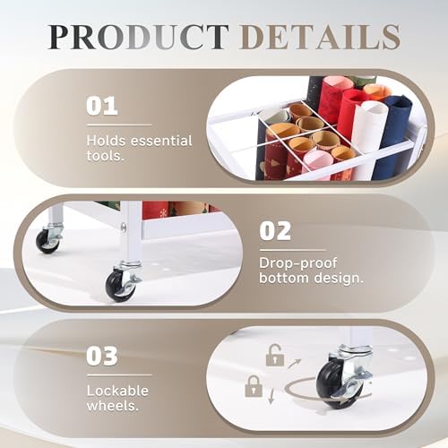 Adjustable Wrapping Paper Organizer Cart with Hooks & Slap Bands - Image 3