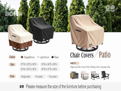 Patio Chair Covers 2 Pack,33Wx35Dx36H inches Outdoor Chair Covers,100% Waterproof Heavy Duty Outdoor Furniture Covers Waterproof,Light Brown Minimalism Style Patio Furniture Cover - Image 3
