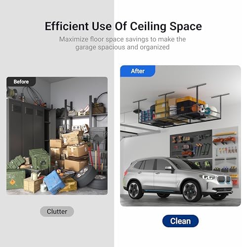 FLEXIMOUNTS 4x8 Overhead Garage Storage Rack with Safety Rails, Hammertone - Image 5