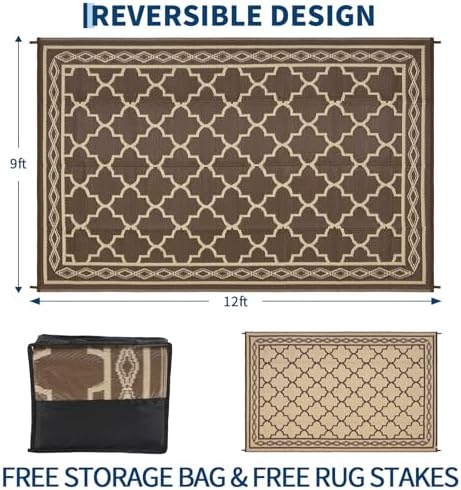 GAOMON Outdoor Rug 9x12 ft Waterproof Reversible Patio Rug - Image 2