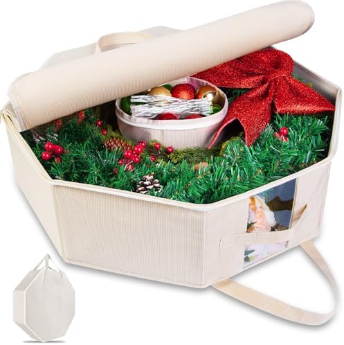 BrilliantJo Wreath Storage Christmas Garlands Bag with Interior Pockets Large Xmas Container Box for holiday Decorations Case with Zipper Handles Window Labeling Card Slot 24" Houndstooth by BrilliantJo