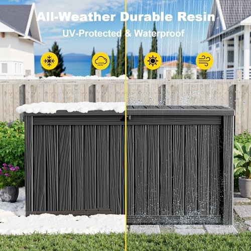 Outdoor Waterproof Resin Storage Deck Box Lockable Outside Bench UV Resistant Bin Patio Porch Furniture Pool Float Garden Tool Cushion (Black, 200 Gallon) - Image 6