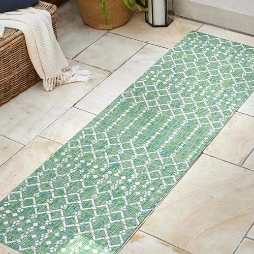 Eyely Moroccan Woven Runner Rug 2X10 Green/Cream, Indoor Outdoor Rug - Image 5