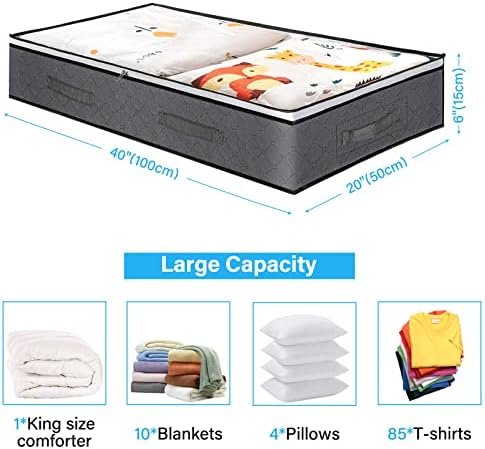 Under The Bed Storage Containers, 3 Pack Large Capacity Underbed Storage Bags Organizer, Collapsible Storage Bins with Clear Window for Blanket, Bedding, Comforter, Clothes Bedroom Storage Bags Gray - Image 2