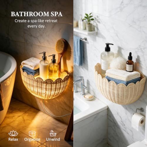 Handwoven Rattan Wall Basket with LED String Light, 1Pack - Image 2