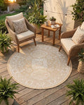 Rugs.com - Outdoor Aztec Rug – 4 Ft Round Natural Indoor/Outdoor Rug – Washable, Stain-Resistant for Patios, Decks, and Porches by Rugscom