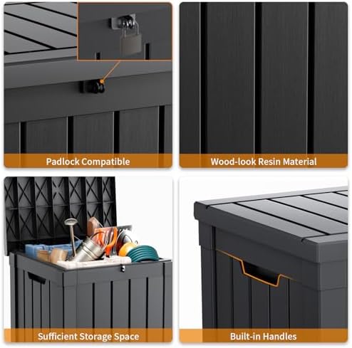 Vixzen 51 Gallon Deck Boxes Outdoor Waterproof, Lockable Resin Storage Box with lid for Furniture Cushions, Weatherproof Containers Outside Storage Boxes for Garden Patio Pool Tools(Black, 51 Gallon) - Image 4